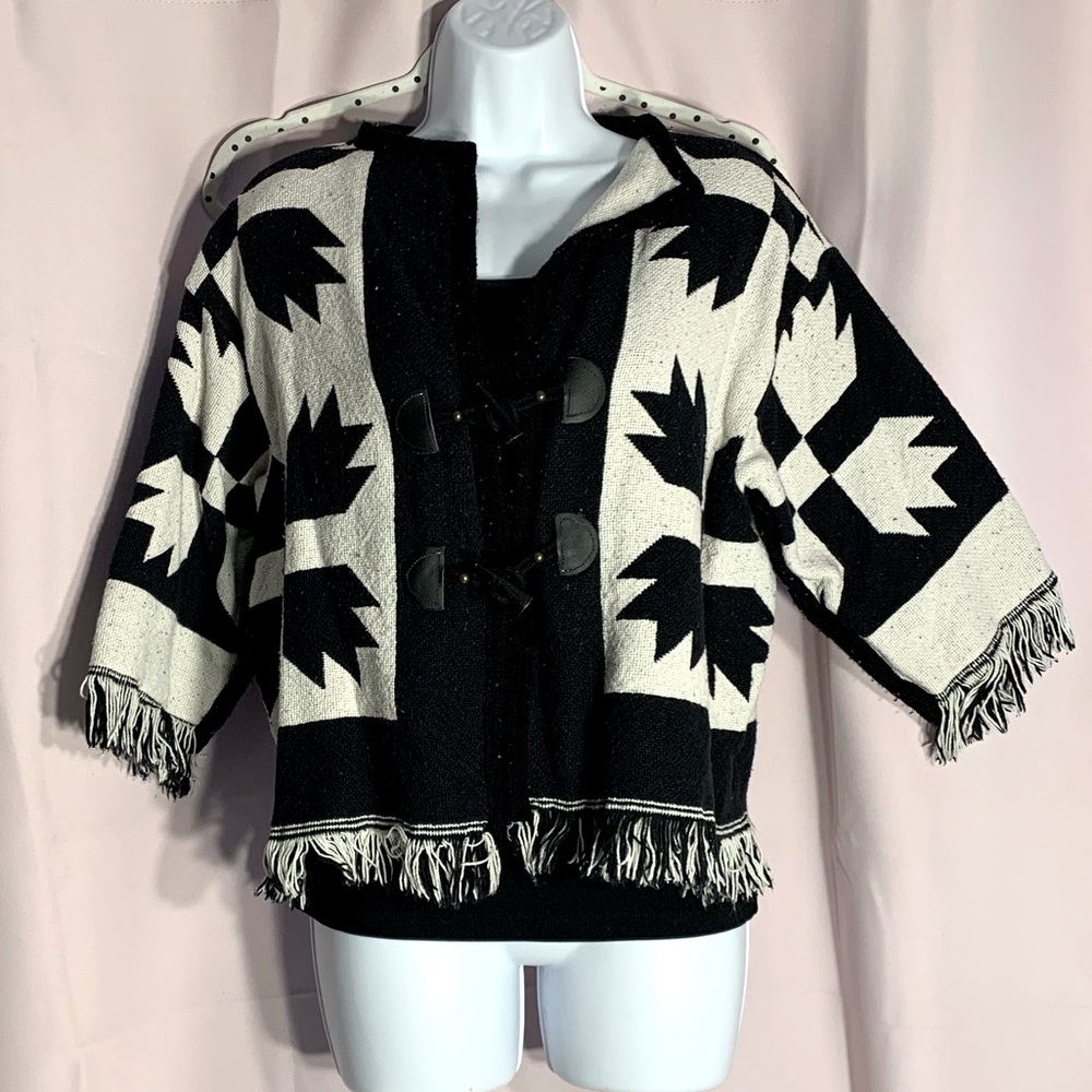 Made In USA Carol Jean Southwestern Print Boho Festival Tassel Shawl Sweater OS
